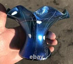 Antique Vintage Art Glass Vase Victor Durand Blue Aurene Hearts Shape #1723