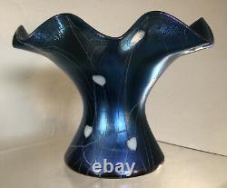 Antique Vintage Art Glass Vase Victor Durand Blue Aurene Hearts Shape #1723