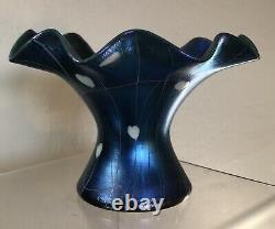 Antique Vintage Art Glass Vase Victor Durand Blue Aurene Hearts Shape #1723