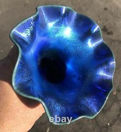 Antique Vintage Art Glass Vase Victor Durand Blue Aurene Hearts Shape #1723