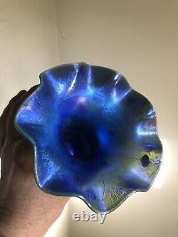 Antique Vintage Art Glass Vase Victor Durand Blue Aurene Hearts Shape #1723