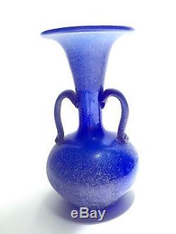 Antique Volcanic Venetian Murano Deep Blue Art Glass Bubbles Vase Barovier