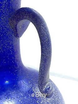Antique Volcanic Venetian Murano Deep Blue Art Glass Bubbles Vase Barovier
