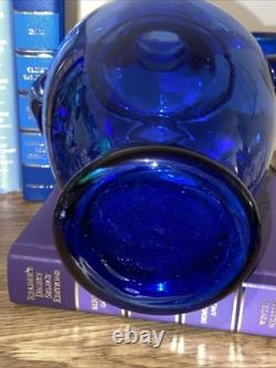 Antique Vtg Hand Blown Cobalt Blue Glass Vase With Applied Handles 12