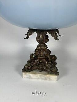 Antique blue glass centerpiece bowl Bronze Base Classic Home Decor (Read)