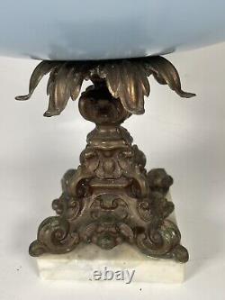 Antique blue glass centerpiece bowl Bronze Base Classic Home Decor (Read)