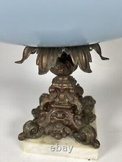 Antique blue glass centerpiece bowl Bronze Base Classic Home Decor (Read)