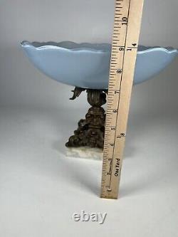 Antique blue glass centerpiece bowl Bronze Base Classic Home Decor (Read)