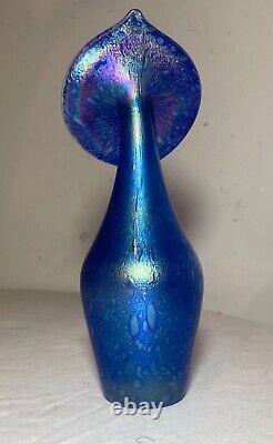 Antique hand blown aurene blue lustre iridescent blue jack in pulpit glass vase