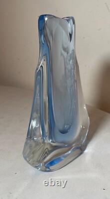 Antique handmade Czech Bohemian blue art glass vase engraved nude Adam & Eve