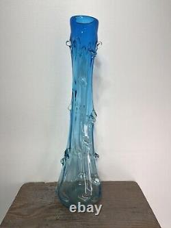Aqua Blue Hand Blown Pulled Art Glass Vase 18 fantastic teal turquoise ombre