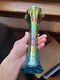 Aqua Teal Imperial Carnival Glass Ripple Vase 9 3/4 Tall 2 7/8 Base