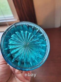 Aqua Teal Imperial Carnival Glass Ripple Vase 9 3/4 Tall 2 7/8 Base