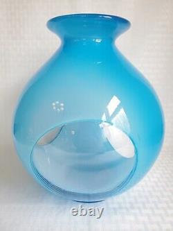 Aquarium Vase 10 Vintage Hand Blown Blue Cased Art Glass Bubble