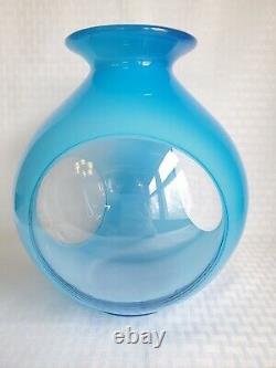 Aquarium Vase 10 Vintage Hand Blown Blue Cased Art Glass Bubble