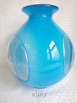 Aquarium Vase 10 Vintage Hand Blown Blue Cased Art Glass Bubble