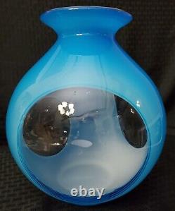 Aquarium Vase 10 Vintage Hand Blown Blue Cased Art Glass Bubble