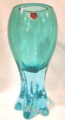 Archimede Seguso Murano Heavy Light Blue Vase Blown Glass Labled 1960s sticker