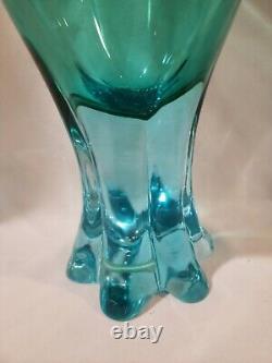 Archimede Seguso Murano Heavy Light Blue Vase Blown Glass Labled 1960s sticker