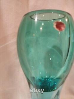 Archimede Seguso Murano Heavy Light Blue Vase Blown Glass Labled 1960s sticker