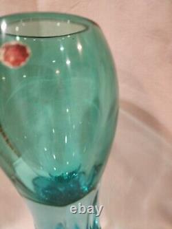 Archimede Seguso Murano Heavy Light Blue Vase Blown Glass Labled 1960s sticker