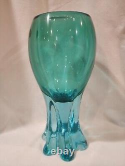 Archimede Seguso Murano Heavy Light Blue Vase Blown Glass Labled 1960s sticker