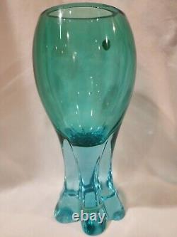 Archimede Seguso Murano Heavy Light Blue Vase Blown Glass Labled 1960s sticker