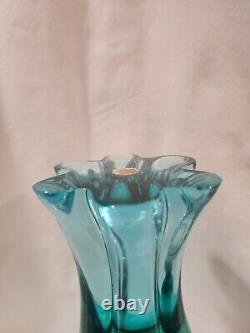 Archimede Seguso Murano Heavy Light Blue Vase Blown Glass Labled 1960s sticker