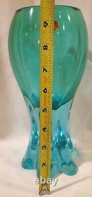 Archimede Seguso Murano Heavy Light Blue Vase Blown Glass Labled 1960s sticker