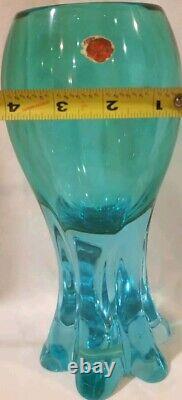 Archimede Seguso Murano Heavy Light Blue Vase Blown Glass Labled 1960s sticker