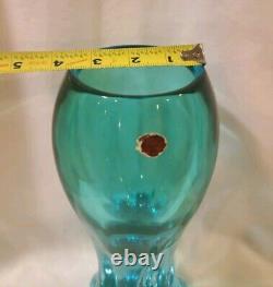 Archimede Seguso Murano Heavy Light Blue Vase Blown Glass Labled 1960s sticker