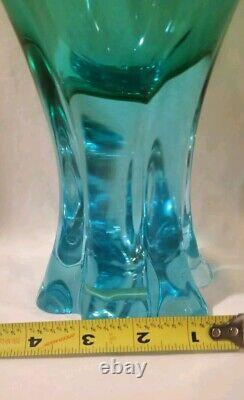 Archimede Seguso Murano Heavy Light Blue Vase Blown Glass Labled 1960s sticker