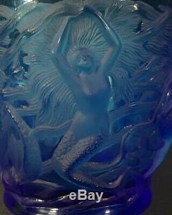 Art Deco 1930s VERLYS Cobalt Blue French Art Glass Vase MERMAIDS Pierre D'Avesn
