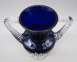Art Deco Old MORGANTOWN Glass Ritz Cobalt Blue ELECTRA 10 Footed Handled Vase