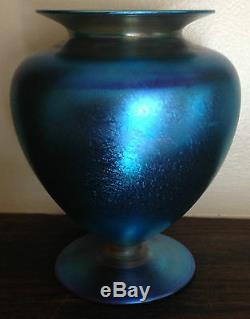 Art Deco Quezal Blue Aurene Vase