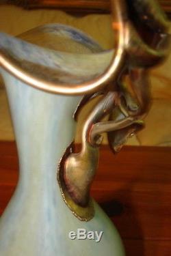 Art Deco Style Blue Bronze Glass Vase Jack In Pulpit Marbled