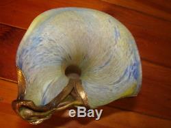 Art Deco Style Blue Bronze Glass Vase Jack In Pulpit Marbled