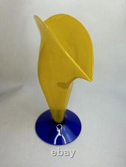 Art Glass Blenko Glass Vase-2000 hand-signed by Richard Blenko MCM Yellow Blue
