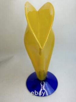 Art Glass Blenko Glass Vase-2000 hand-signed by Richard Blenko MCM Yellow Blue