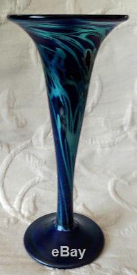 Art Glass Carl Radke-Phx-Studios Blue Iridescent Lustre Vase 1980's Rare Piece