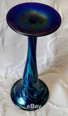 Art Glass Carl Radke-Phx-Studios Blue Iridescent Lustre Vase 1980's Rare Piece