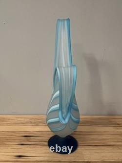 Art Glass Essie Zareh Baijan Teal Turquoise Blue Swirl Pitcher Vase/Ewer