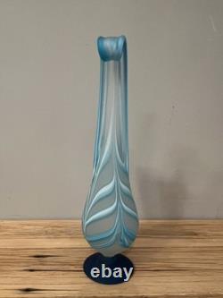 Art Glass Essie Zareh Baijan Teal Turquoise Blue Swirl Pitcher Vase/Ewer