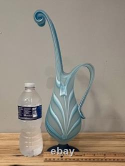 Art Glass Essie Zareh Baijan Teal Turquoise Blue Swirl Pitcher Vase/Ewer