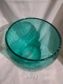 Art Glass Handmade Bullicante Control Bubble Vase Bowl Aqua Blue Turquoise Teal