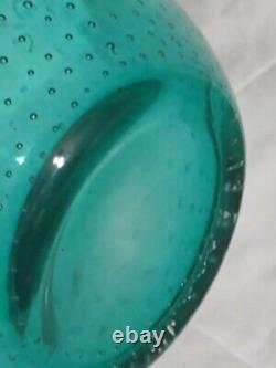 Art Glass Handmade Bullicante Control Bubble Vase Bowl Aqua Blue Turquoise Teal