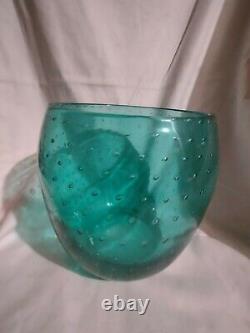 Art Glass Handmade Bullicante Control Bubble Vase Bowl Aqua Blue Turquoise Teal