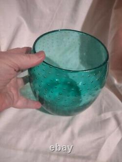 Art Glass Handmade Bullicante Control Bubble Vase Bowl Aqua Blue Turquoise Teal