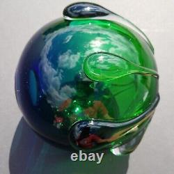 Art Glass Jan Beranek Skrdlovice Vase Cobalt Blue Green Vintage 1960 Sphere 6