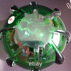 Art Glass Jan Beranek Skrdlovice Vase Cobalt Blue Green Vintage 1960 Sphere 6
